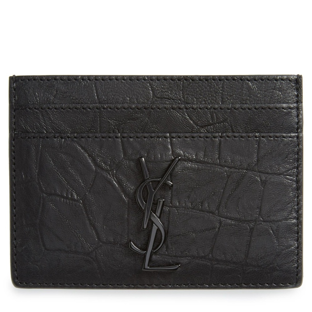 Saint Laurent Croc Embossed Calfskin Leather Card Case